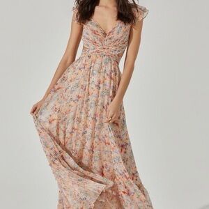 Astr Peach Floral Maxi Dress with V-Neck